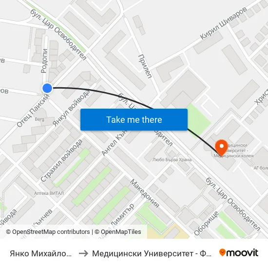 Янко Михайлов / Yanko Mihaylov to Медицински Университет - Факултет По Дентална Медицина map