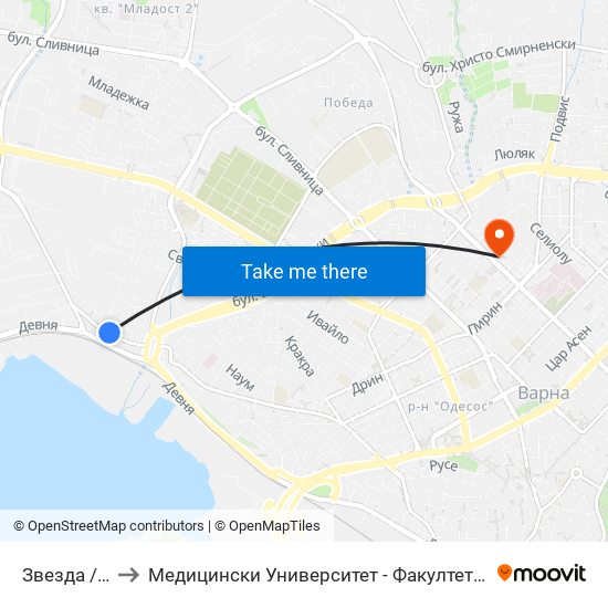 Звезда / Zvezda to Медицински Университет - Факултет По Дентална Медицина map