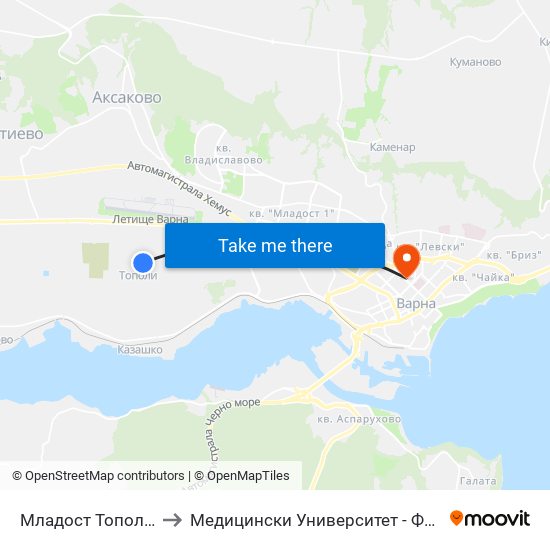 Младост Тополи / Mladost Topoli to Медицински Университет - Факултет По Дентална Медицина map