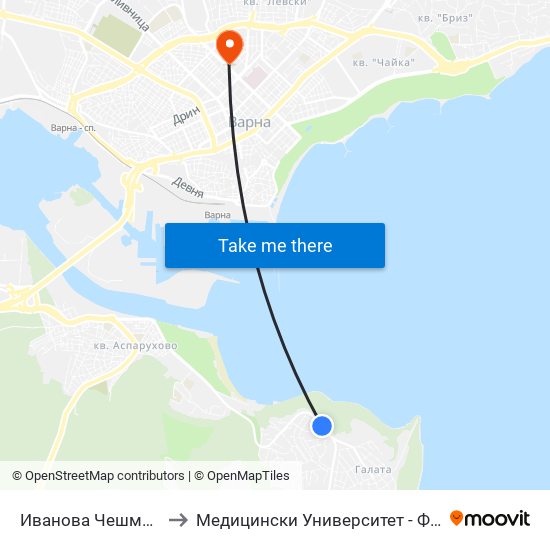 Иванова Чешма / Ivanova Cheshma to Медицински Университет - Факултет По Дентална Медицина map