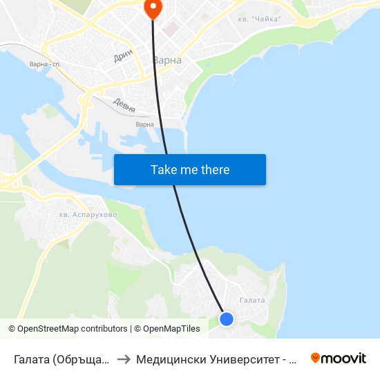 Галата (Обръщач) / Galata (Tumbler) to Медицински Университет - Факултет По Дентална Медицина map