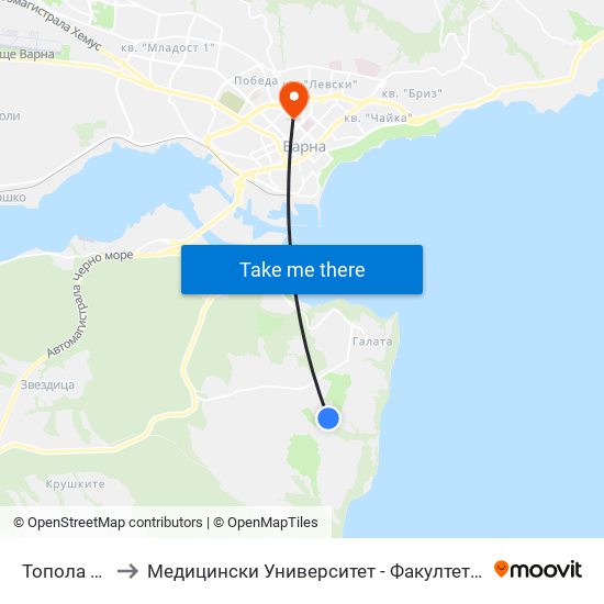 Топола / Topola to Медицински Университет - Факултет По Дентална Медицина map