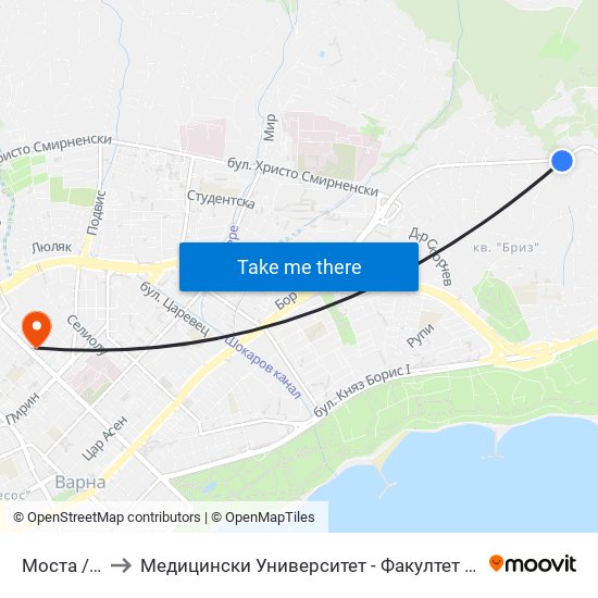 Моста / Mosta to Медицински Университет - Факултет По Дентална Медицина map