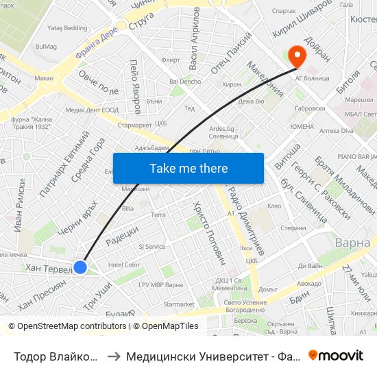 Тодор Влайков / Todor Vlaykov to Медицински Университет - Факултет По Дентална Медицина map