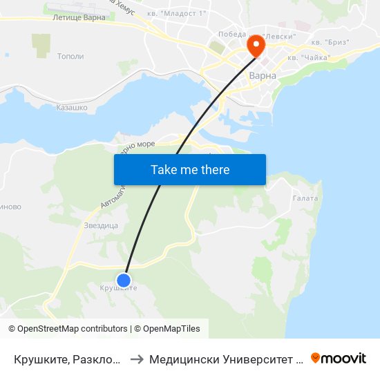 Крушките, Разклон / Fork Road For Krushkite to Медицински Университет - Факултет По Дентална Медицина map