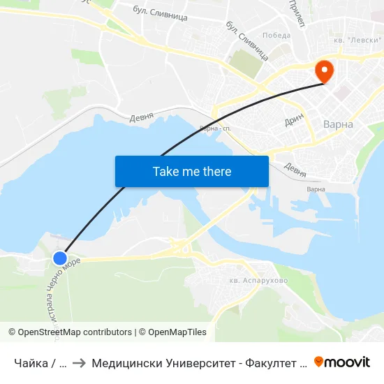 Чайка / Chayka to Медицински Университет - Факултет По Дентална Медицина map