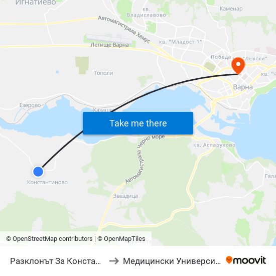 Разклонът За Константиново / Fork Road For Konstantinovo to Медицински Университет - Факултет По Дентална Медицина map