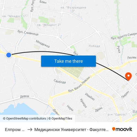 Елпром / Elprom to Медицински Университет - Факултет По Дентална Медицина map