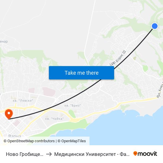 Ново Гробище / New Cemetery to Медицински Университет - Факултет По Дентална Медицина map