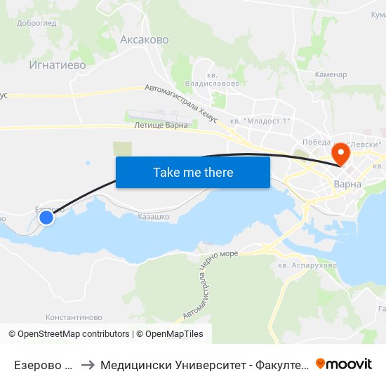 Езерово / Ezerovo to Медицински Университет - Факултет По Дентална Медицина map