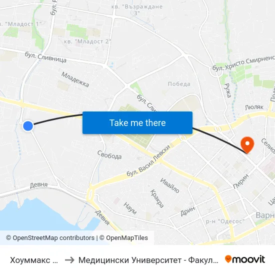 Хоуммакс / Homemax to Медицински Университет - Факултет По Дентална Медицина map