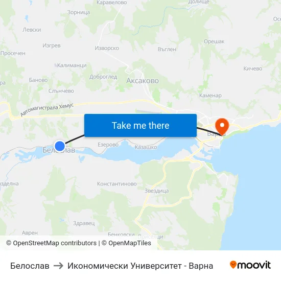 Белослав to Икономически Университет - Варна map