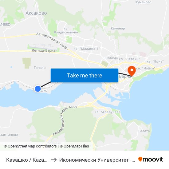 Казашко / Kazashko to Икономически Университет - Варна map