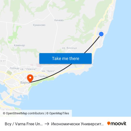 Всу / Varna Free University to Икономически Университет - Варна map