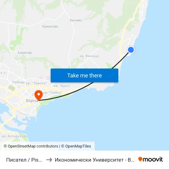 Писател / Pisatel to Икономически Университет - Варна map