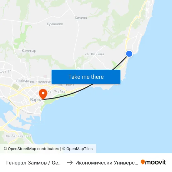 Генерал Заимов / General Zaimov to Икономически Университет - Варна map