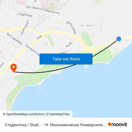 Студентска / Studentska to Икономически Университет - Варна map