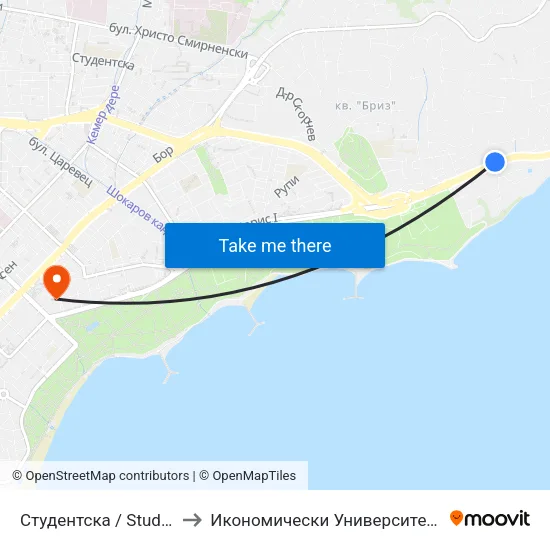 Студентска / Studentska to Икономически Университет - Варна map