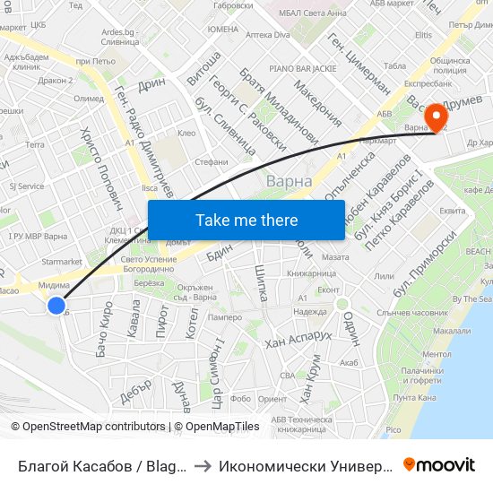 Благой Касабов / Blagoy Kassabov to Икономически Университет - Варна map