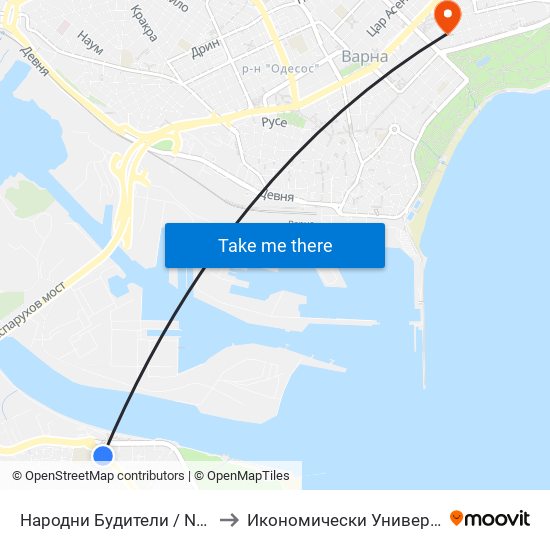 Народни Будители / Narodni Buditeli to Икономически Университет - Варна map