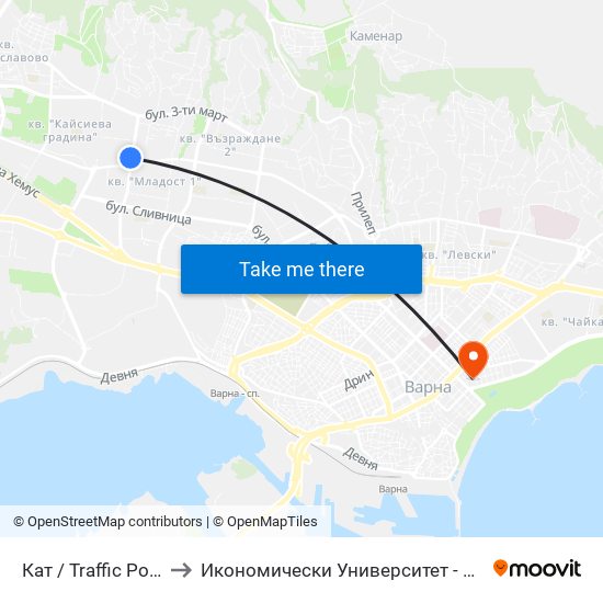 Кат / Traffic Police to Икономически Университет - Варна map