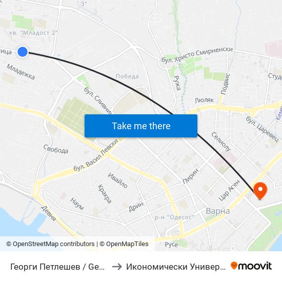 Георги Петлешев / Georgi Petleshev to Икономически Университет - Варна map