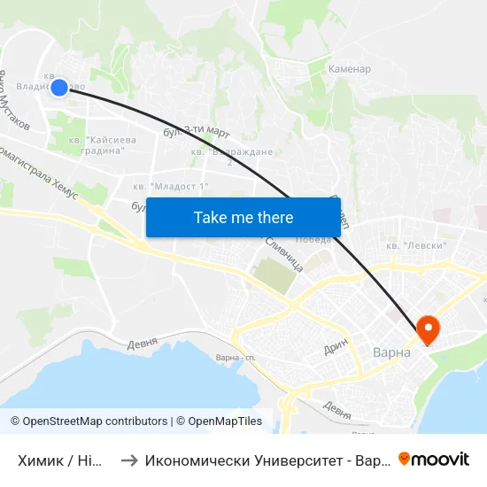 Химик / Himik to Икономически Университет - Варна map