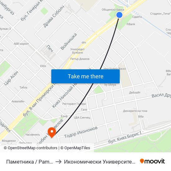 Паметника / Pametnika to Икономически Университет - Варна map