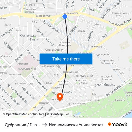 Дубровник / Dubrovnik to Икономически Университет - Варна map
