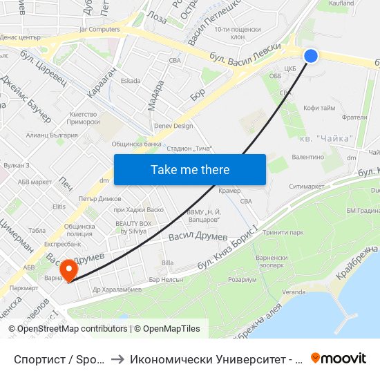 Спортист / Sportist to Икономически Университет - Варна map