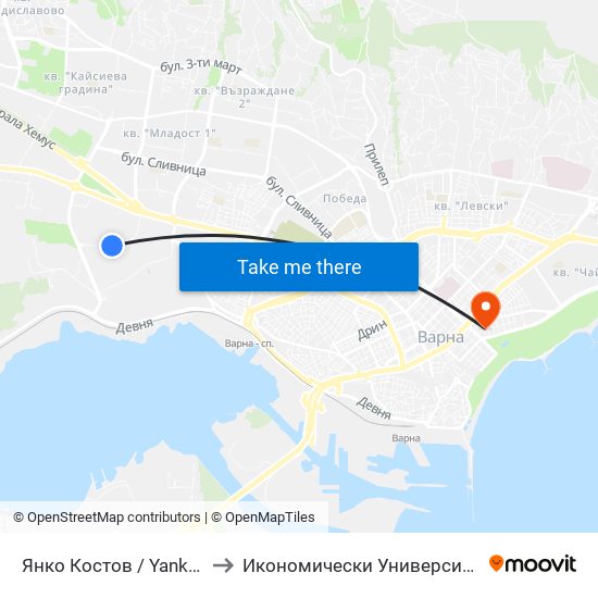 Янко Костов / Yanko Kostov to Икономически Университет - Варна map