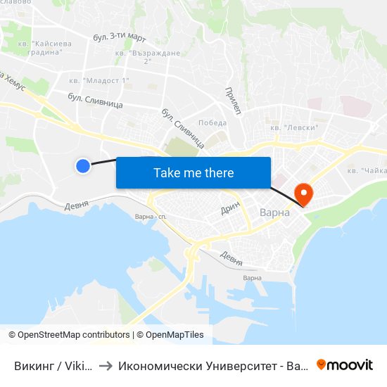 Викинг / Viking to Икономически Университет - Варна map