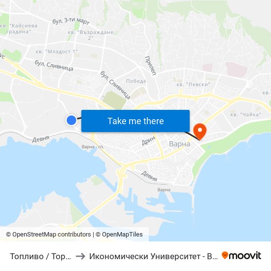 Топливо / Toplivo to Икономически Университет - Варна map