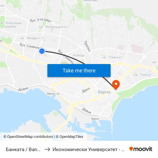 Банката / Bankata to Икономически Университет - Варна map