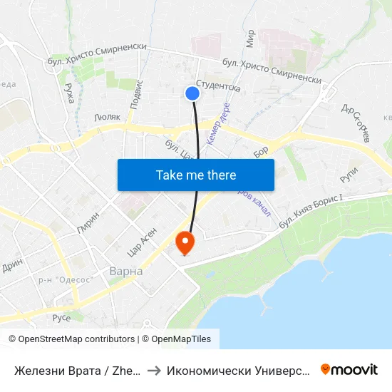 Железни Врата / Zhelezni Vrata to Икономически Университет - Варна map