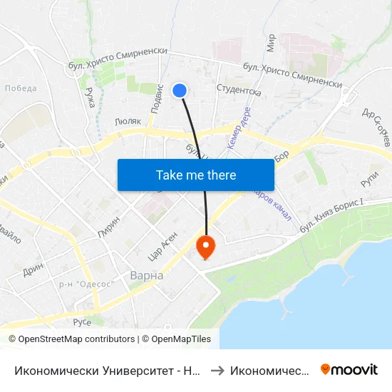 Икономически Университет - Нов Корпус / University Of Economics - New Building to Икономически Университет - Варна map