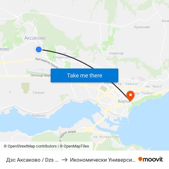 Дзс Аксаково / Dzs Aksakovo to Икономически Университет - Варна map