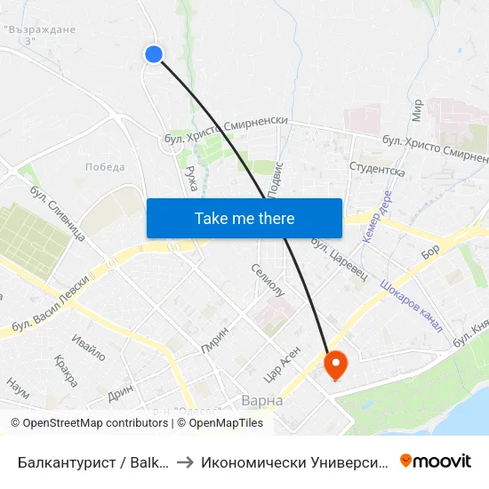 Балкантурист / Balkantourist to Икономически Университет - Варна map
