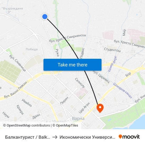 Балкантурист / Balkantourist to Икономически Университет - Варна map