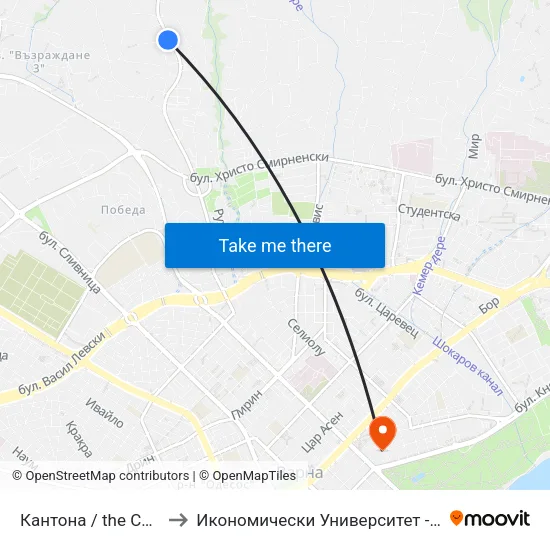 Кантона / the Canton to Икономически Университет - Варна map