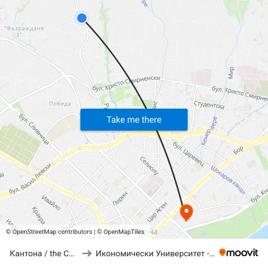 Кантона / the Canton to Икономически Университет - Варна map
