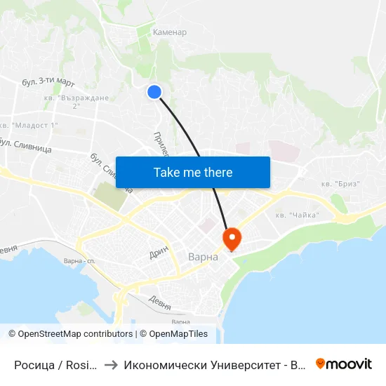 Росица / Rositsa to Икономически Университет - Варна map