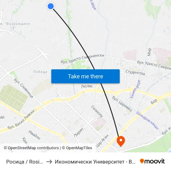 Росица / Rositsa to Икономически Университет - Варна map