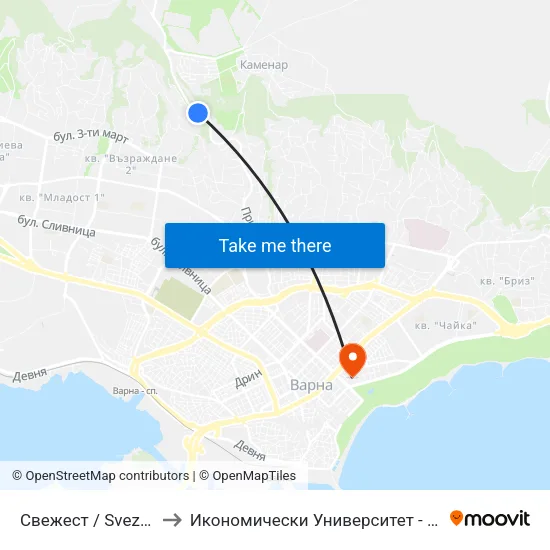 Свежест / Svezhest to Икономически Университет - Варна map