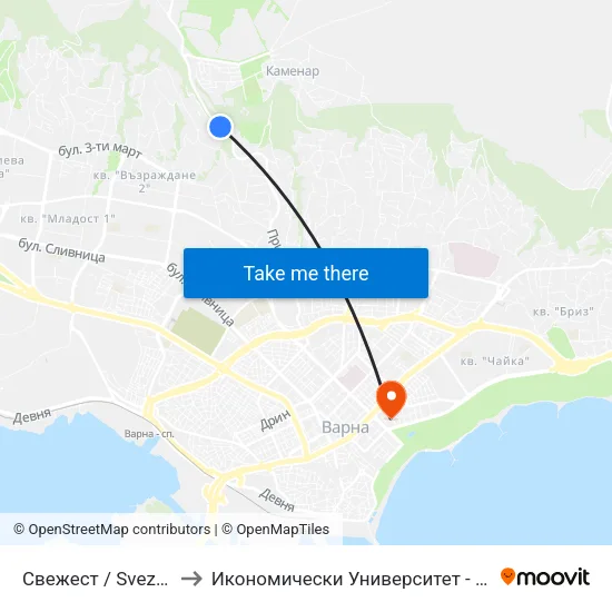 Свежест / Svezhest to Икономически Университет - Варна map