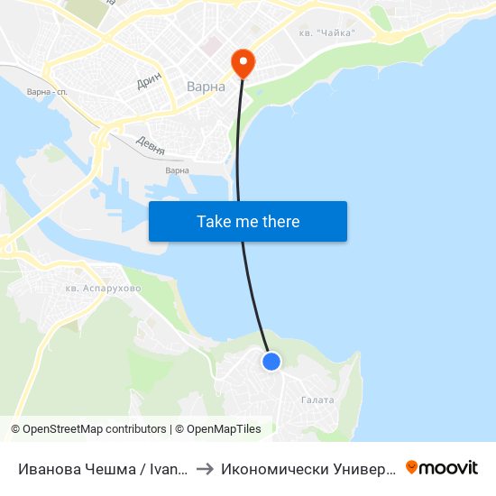 Иванова Чешма / Ivanova Cheshma to Икономически Университет - Варна map