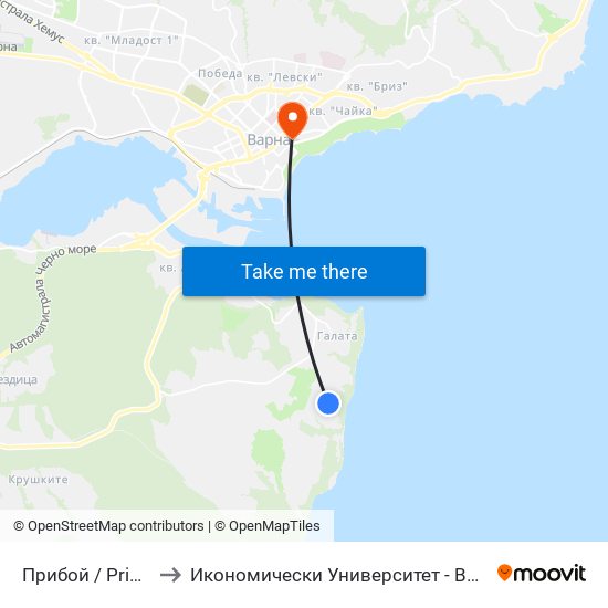 Прибой / Priboy to Икономически Университет - Варна map