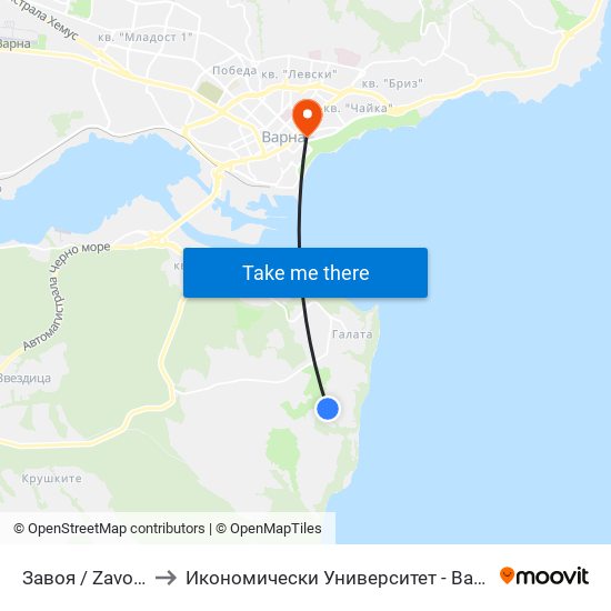 Завоя / Zavoya to Икономически Университет - Варна map