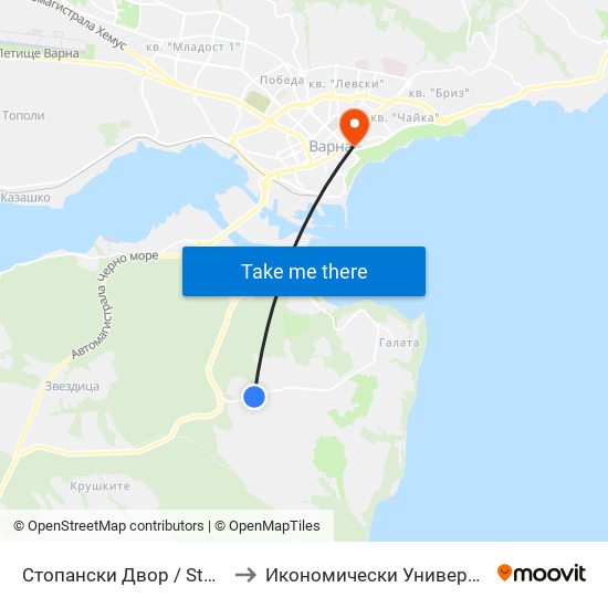 Стопански Двор / Stopanski Dvor to Икономически Университет - Варна map