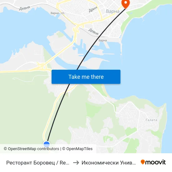Ресторант Боровец / Restaurant Borovets to Икономически Университет - Варна map